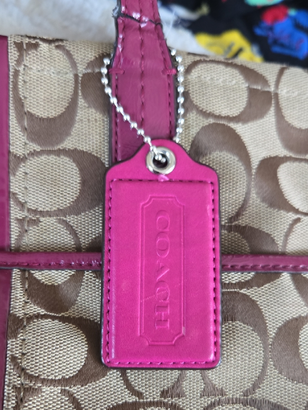 Coach Signature Canvas Tote with Fuchsia Leather Trim - Picture 2 of 12